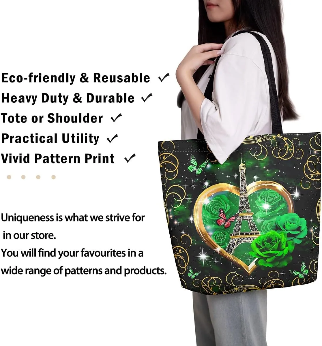 Butterfly Canvas Tote Bag for Women,Dreamy Butterflies Reusable Cloth Cotton Bags Watercolor Beetles Shoulder Bag