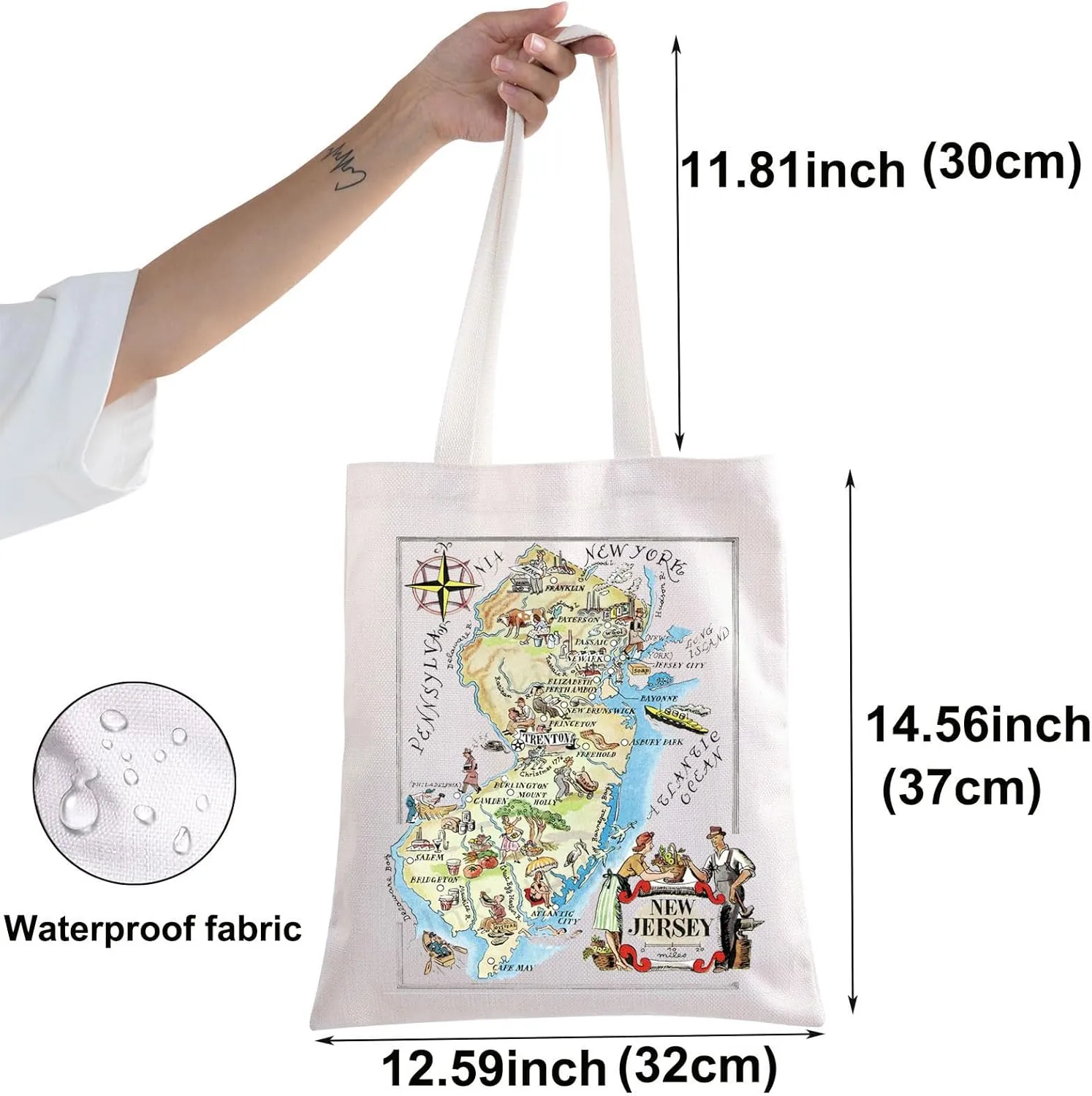 BWWKTOP Jersey State Tote Bag - Reusable Grocery Bags for Souvenirs & Trips