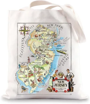 BWWKTOP Jersey State Tote Bag - Reusable Grocery Bags for Souvenirs & Trips