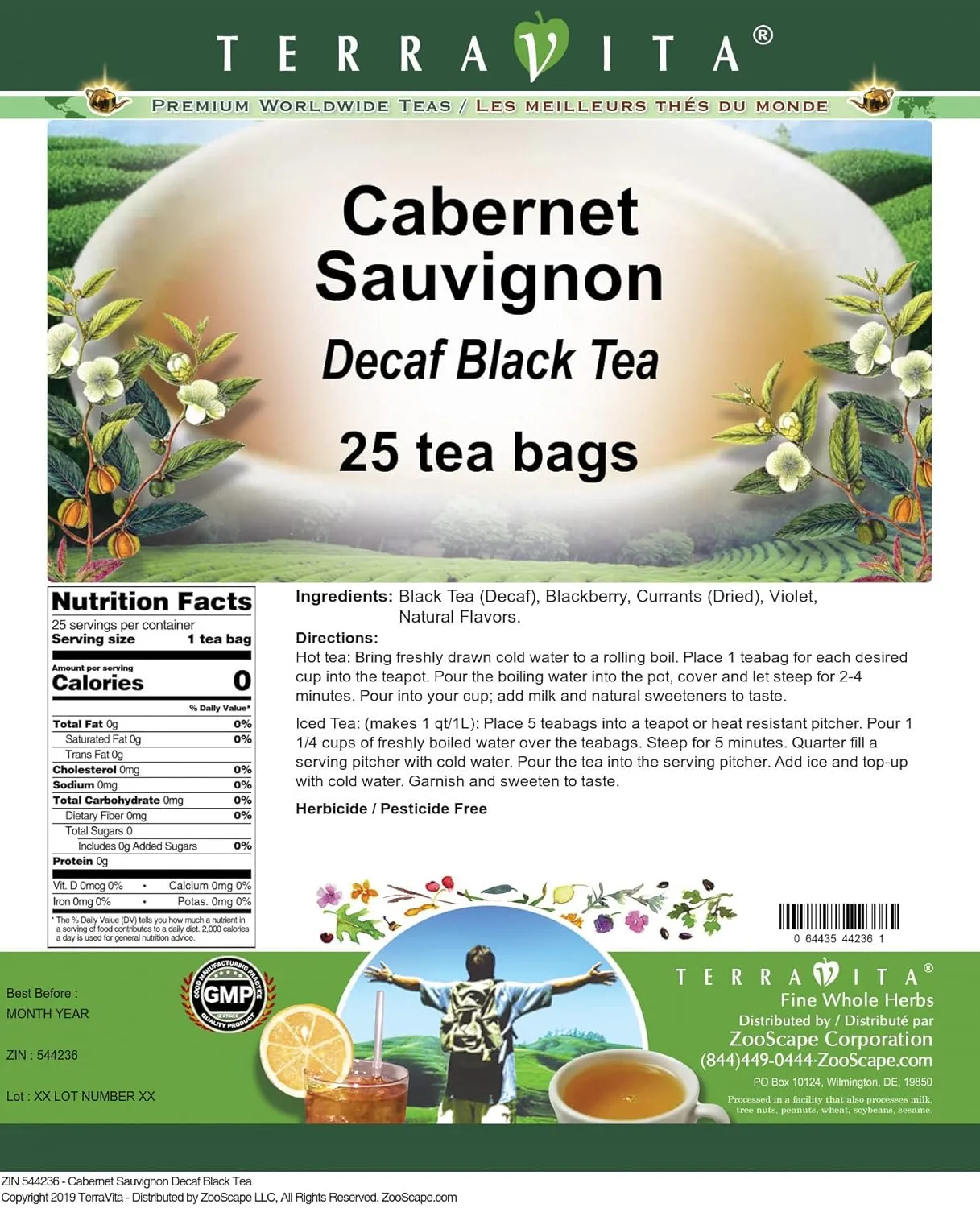 Cabernet Sauvignon Decaf Black Tea (25 tea bags, ZIN: 544236)