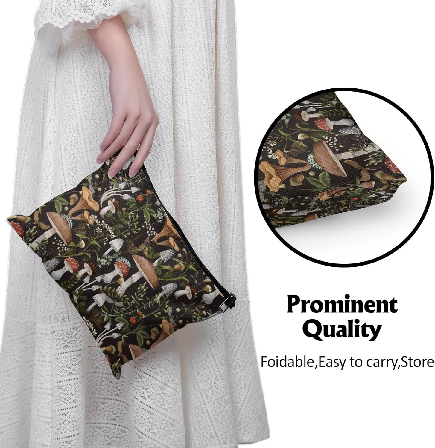 Cafl Fall Mushrooms Makeup Bag Berries Bugs Cosmetic Bag for Women Large Capacity Travel Toiletry Accessories Organizer 10 * 8in