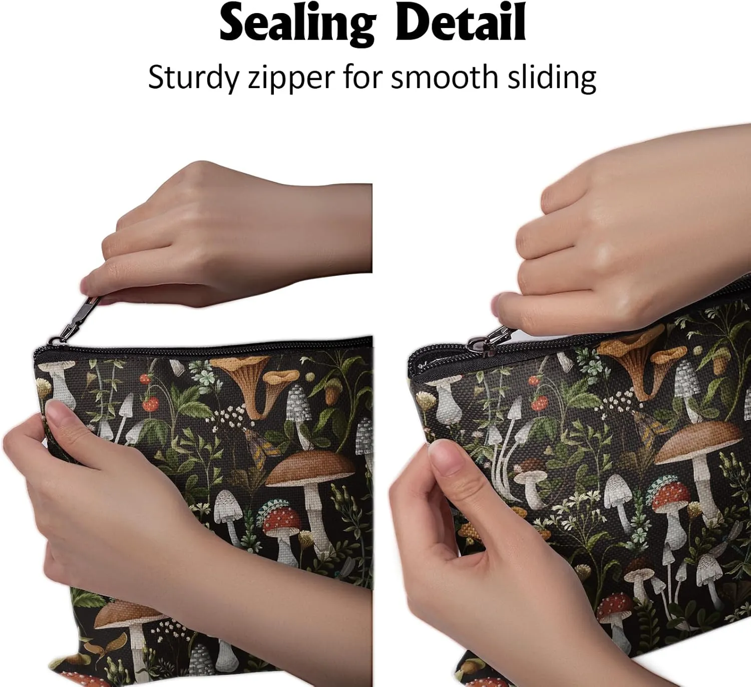 Cafl Fall Mushrooms Makeup Bag Berries Bugs Cosmetic Bag for Women Large Capacity Travel Toiletry Accessories Organizer 10 * 8in