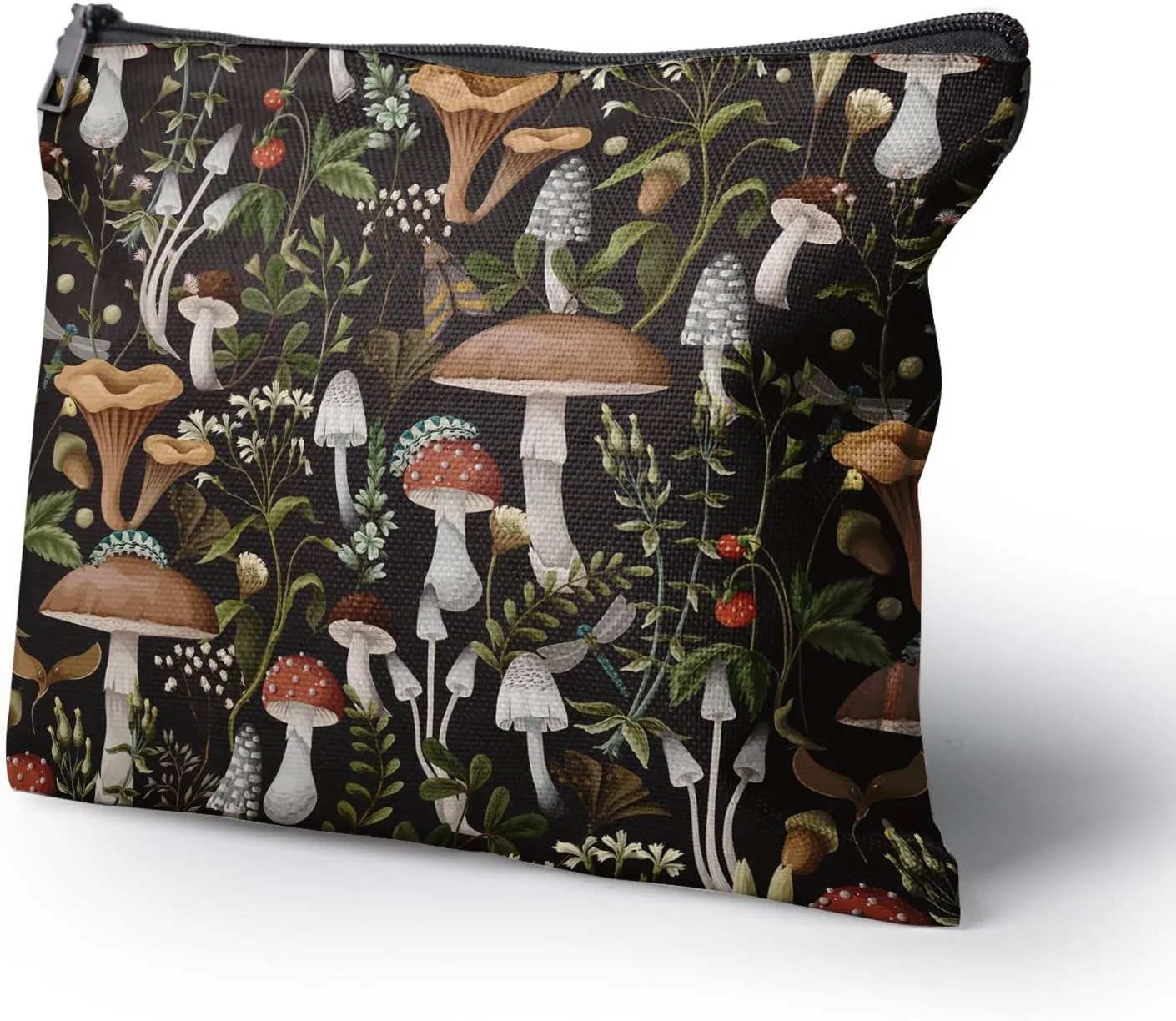 Cafl Fall Mushrooms Makeup Bag Berries Bugs Cosmetic Bag for Women Large Capacity Travel Toiletry Accessories Organizer 10 * 8in