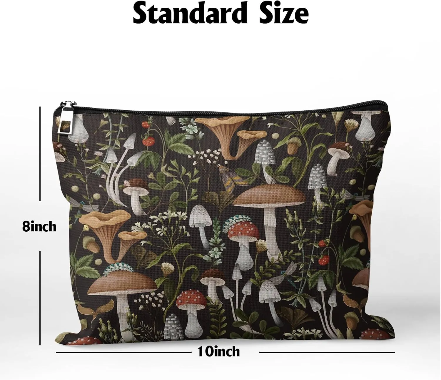 Cafl Fall Mushrooms Makeup Bag Berries Bugs Cosmetic Bag for Women Large Capacity Travel Toiletry Accessories Organizer 10 * 8in
