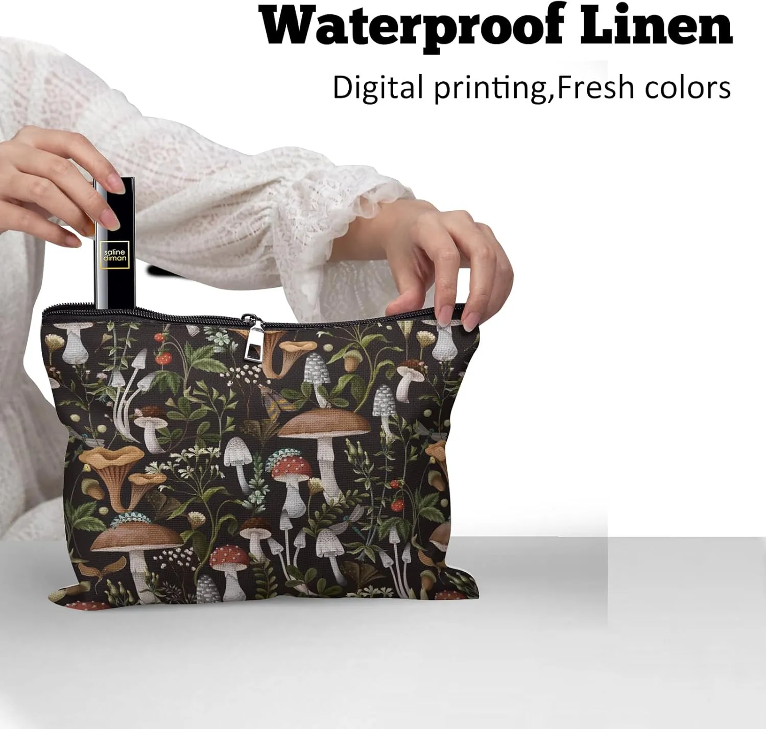 Cafl Fall Mushrooms Makeup Bag Berries Bugs Cosmetic Bag for Women Large Capacity Travel Toiletry Accessories Organizer 10 * 8in