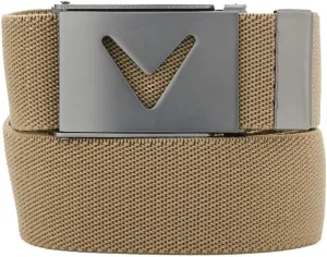 Callaway Men's V-Logo Web Golf Belt, Durable Textured Stretch Material, Metal Tip & Adjustable Buckle, Solid Color
