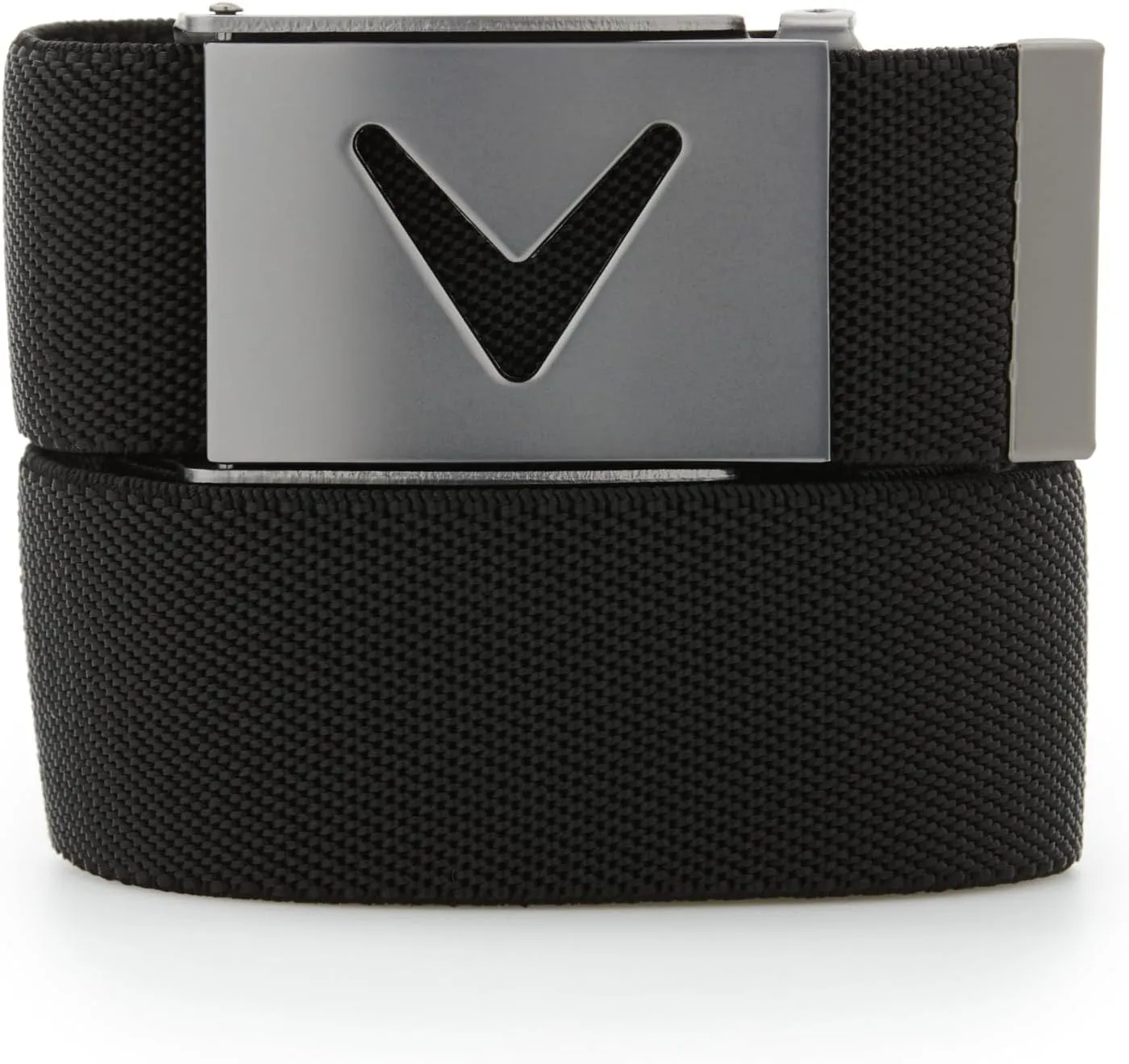 Callaway Men's V-Logo Web Golf Belt, Durable Textured Stretch Material, Metal Tip & Adjustable Buckle, Solid Color