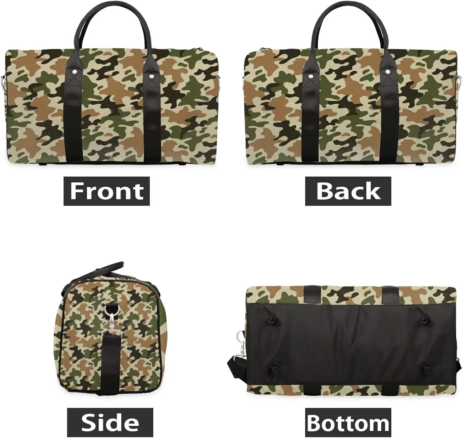 Camo Travel Duffle Bag, Weekender Bags for Women Men Green Brown Carry on Overnight Bag Waterproof Gym Bags, Hospital Bag for Labor and Delivery