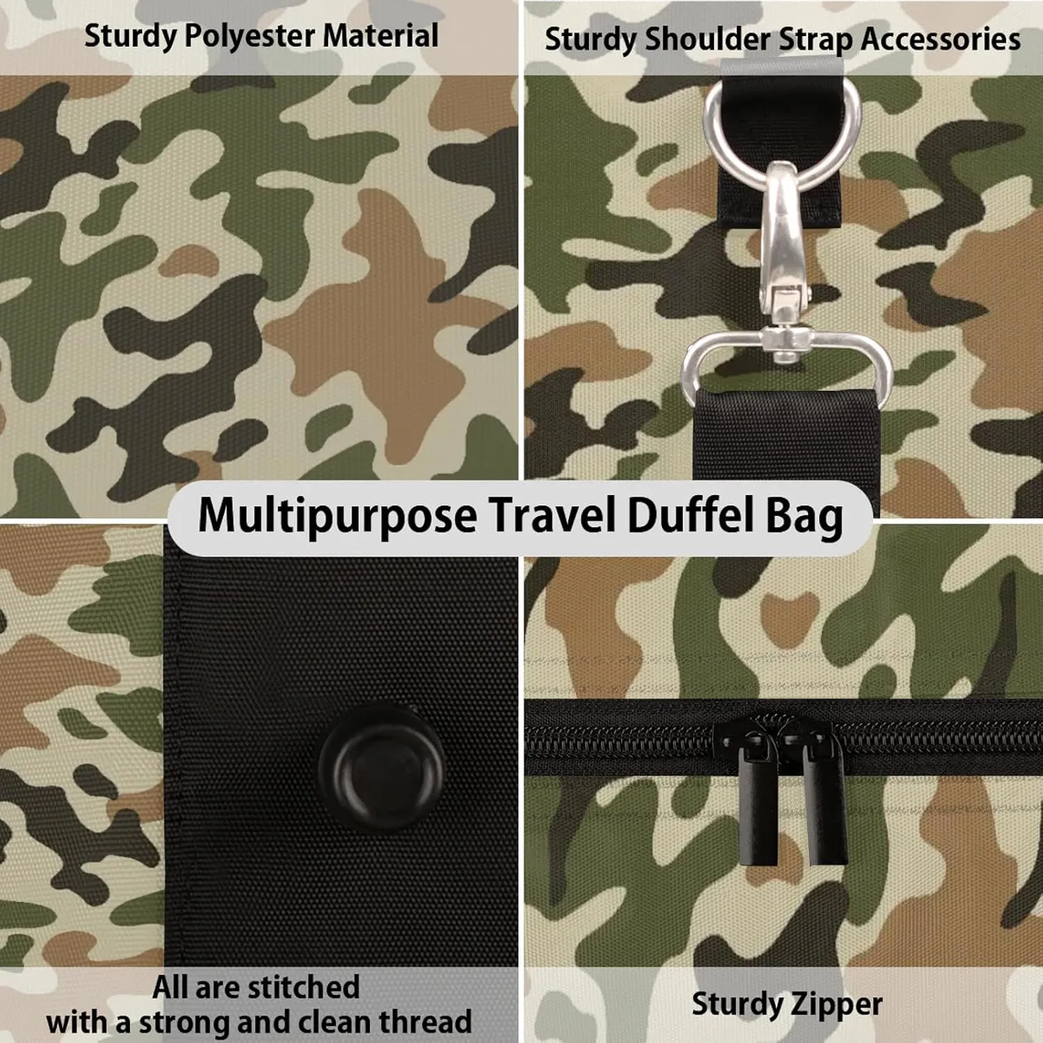 Camo Travel Duffle Bag, Weekender Bags for Women Men Green Brown Carry on Overnight Bag Waterproof Gym Bags, Hospital Bag for Labor and Delivery