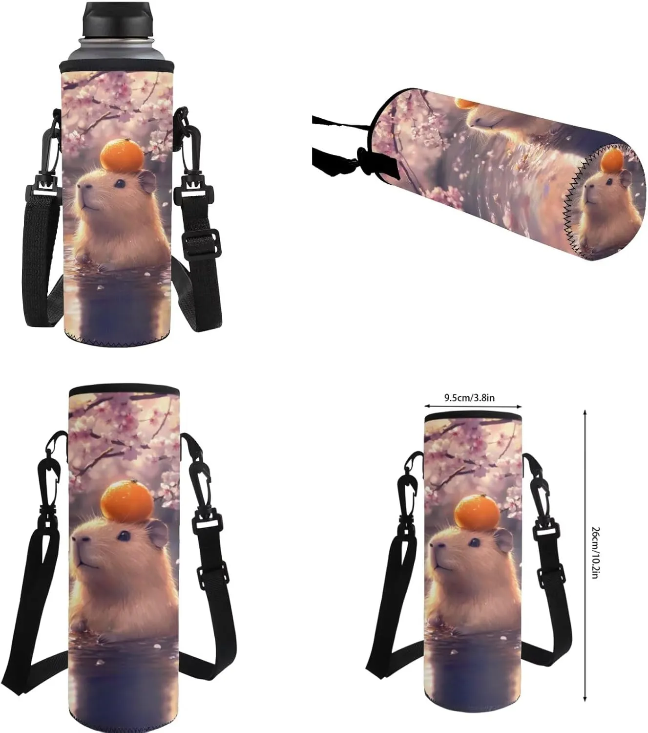 Capybara Bookbag and Lunch Box Set for Girls Cherry Blossom Backpack for Kindergarten Girls 4 in 1 Set for Primary Kids Casual Daypack Tote Bags