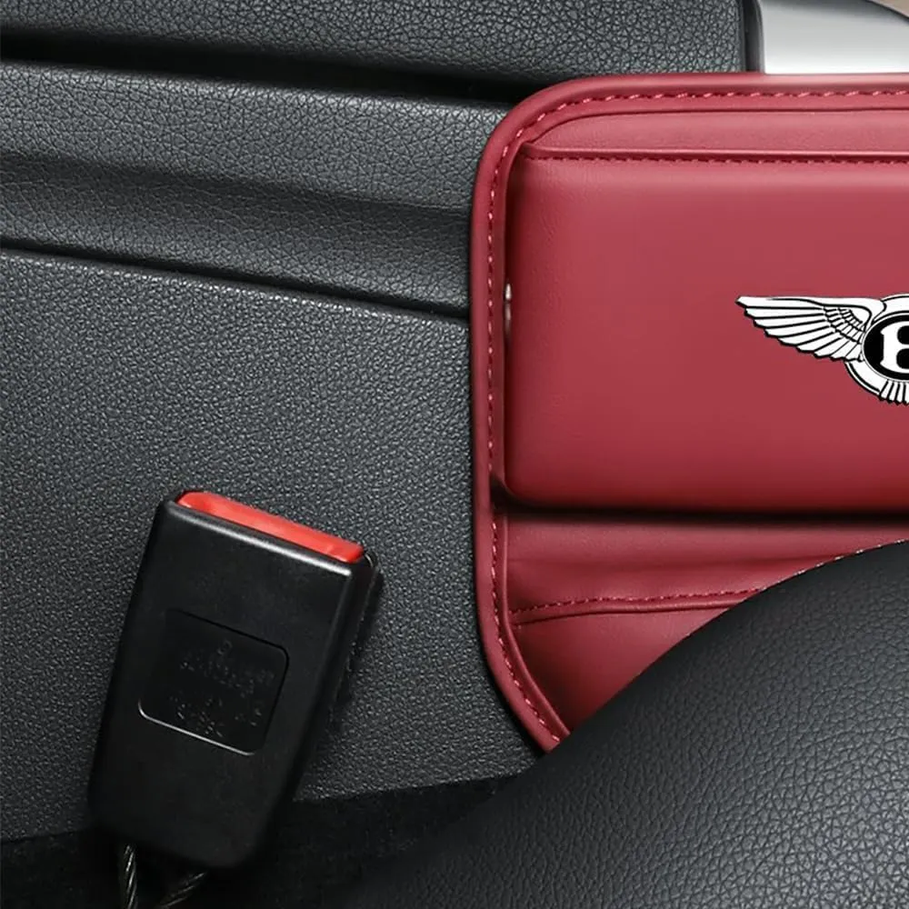 Car Seat Storage Box for Bentley Continental Flying Spur Bentayga Series Car Seat Gap Organizer Seat Side Bag Reserved Charging Cable Hole Car Accessories,Brown-A