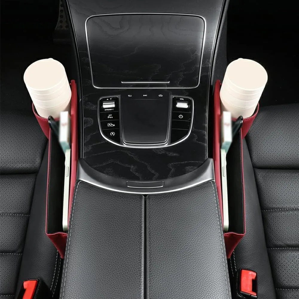 Car Seat Storage Box for Bentley Continental Flying Spur Bentayga Series Car Seat Gap Organizer Seat Side Bag Reserved Charging Cable Hole Car Accessories,Brown-A