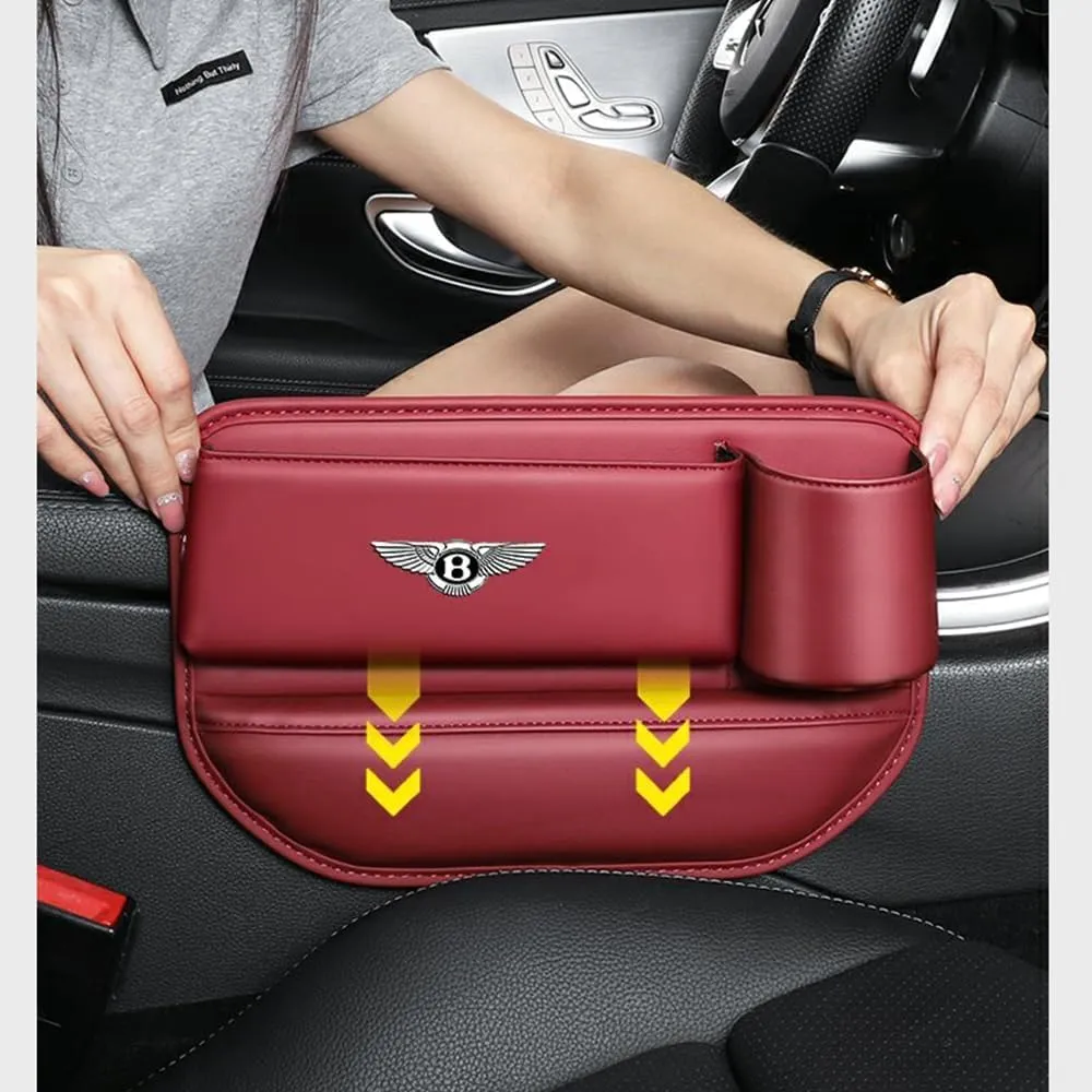 Car Seat Storage Box for Bentley Continental Flying Spur Bentayga Series Car Seat Gap Organizer Seat Side Bag Reserved Charging Cable Hole Car Accessories,Brown-A