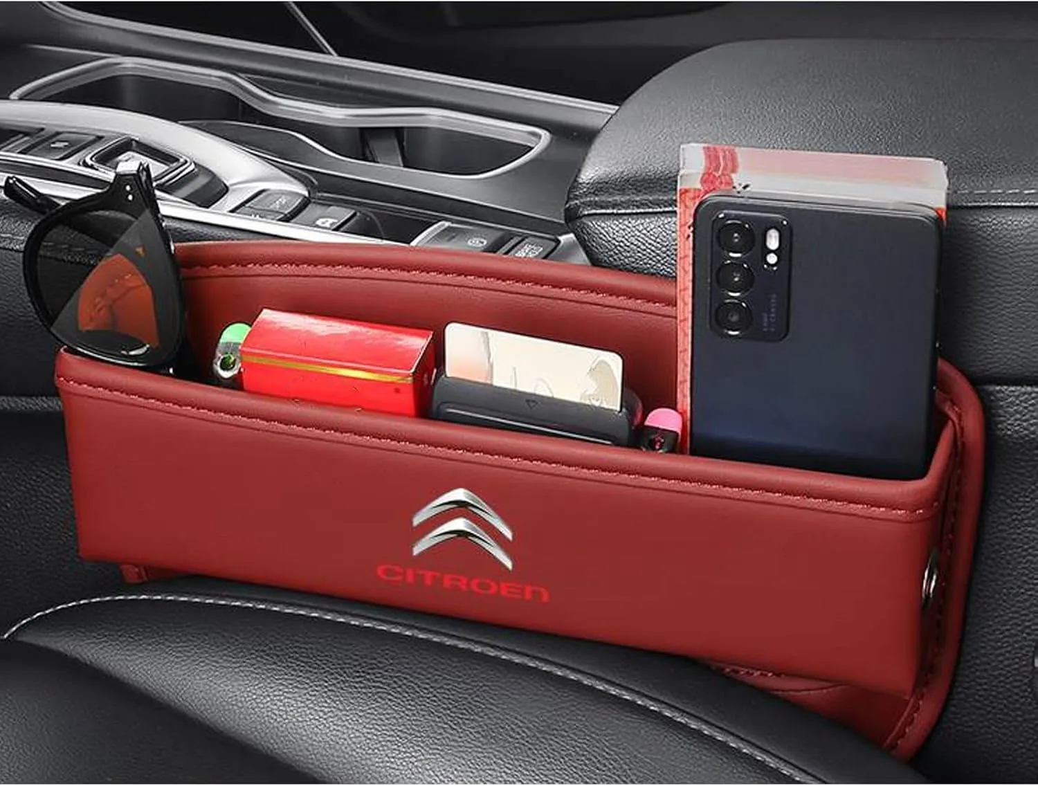 Car Seat Storage Box for Citroen C5X C6 C3XR Series Car Seat Gap Organizer Seat Side Bag Reserved Charging Cable Hole Car Accessories,Beige