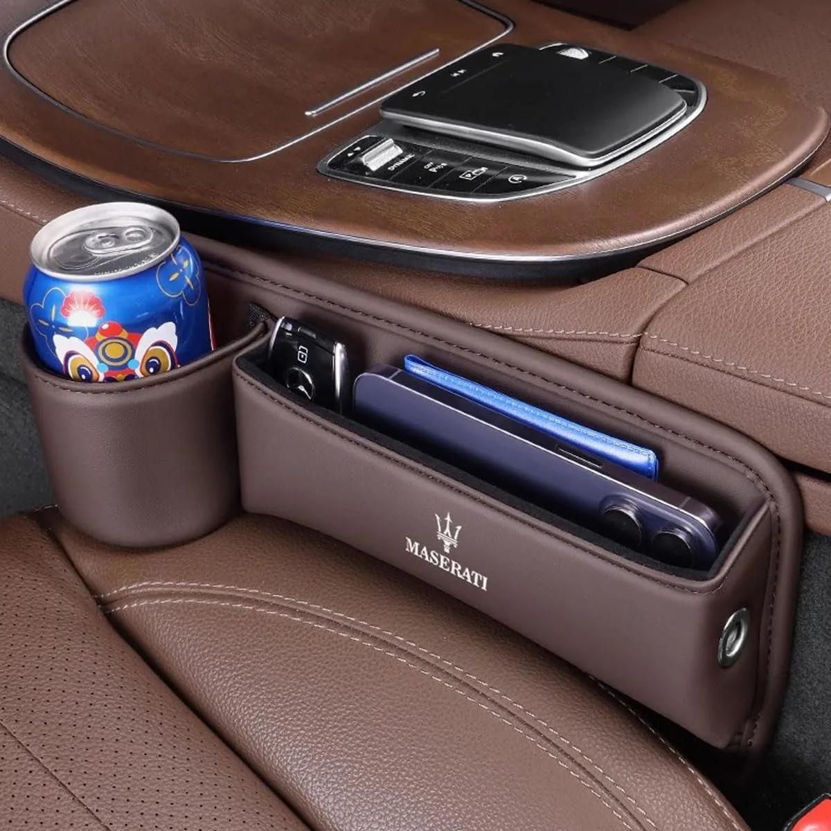 Car Seat Storage Box for Maserati Ghibli Levante Quattroporte Series Car Seat Gap Organizer Seat Side Bag Reserved Charging Cable Hole Car Accessories,Beige-B