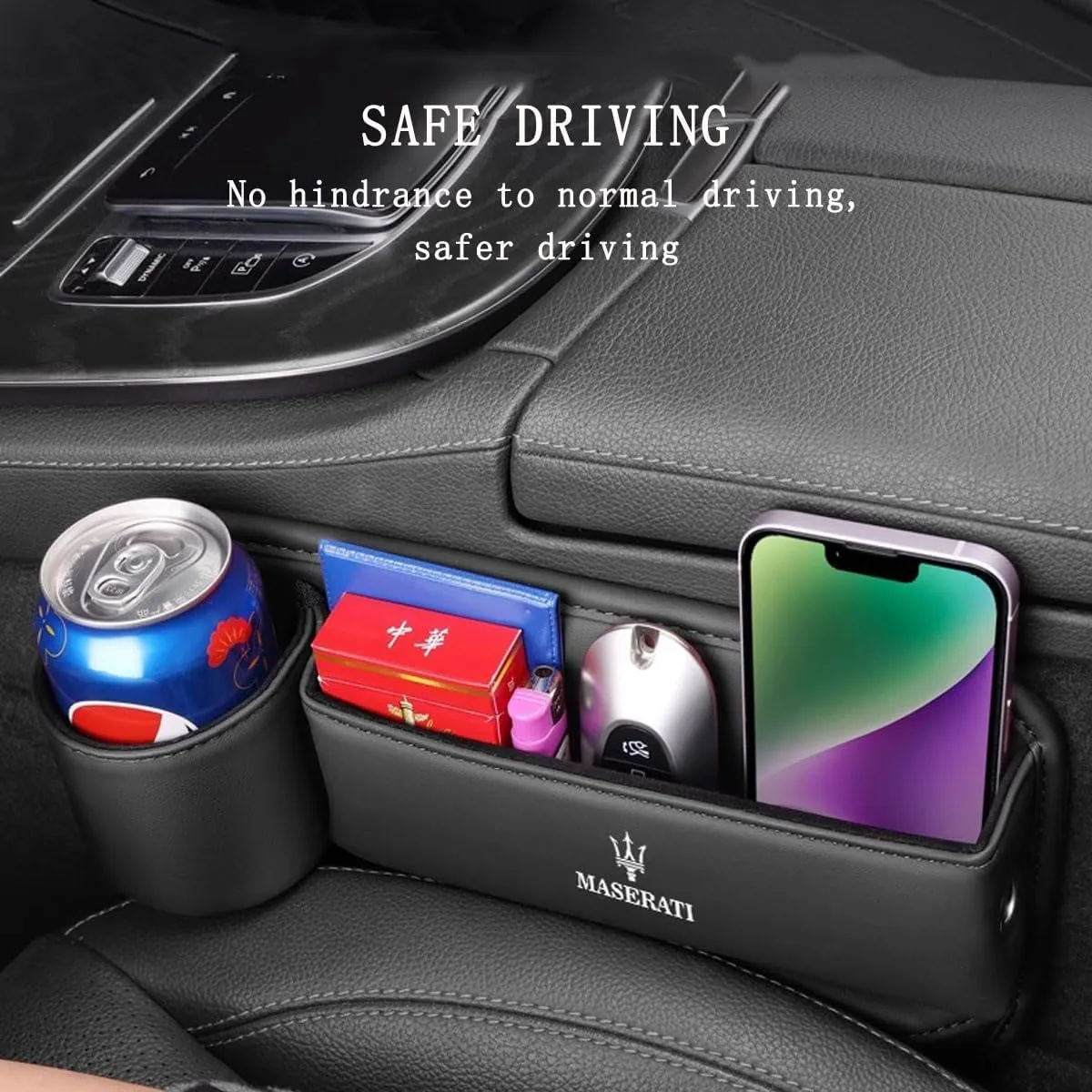 Car Seat Storage Box for Maserati Ghibli Levante Quattroporte Series Car Seat Gap Organizer Seat Side Bag Reserved Charging Cable Hole Car Accessories,Beige-B
