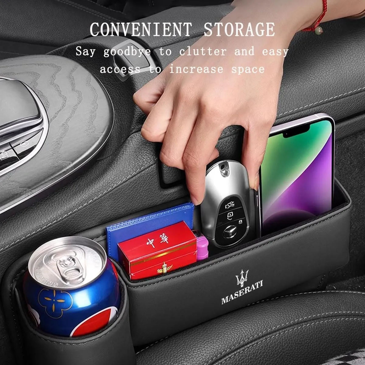 Car Seat Storage Box for Maserati Ghibli Levante Quattroporte Series Car Seat Gap Organizer Seat Side Bag Reserved Charging Cable Hole Car Accessories,Beige-B