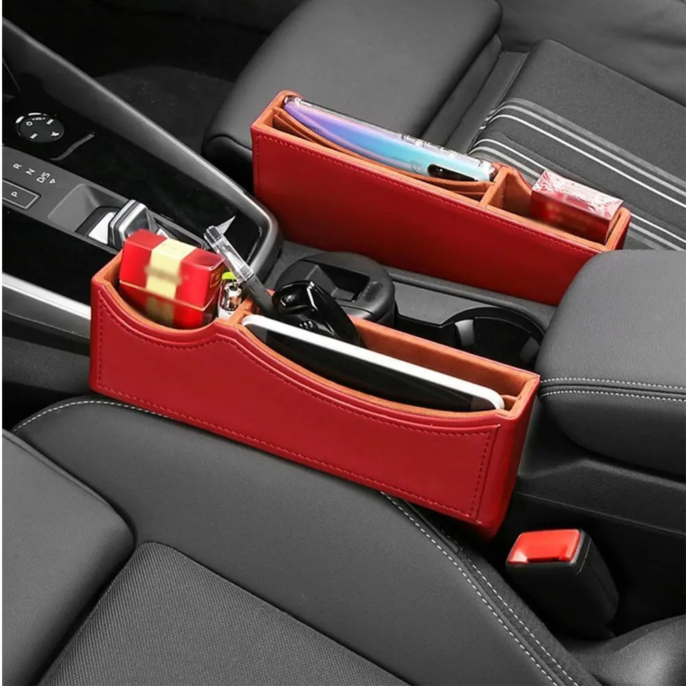 Car Seat Storage Box for Rolls-Royce Phantom Ghost Cullinan Wraith Dawn Series Car Seat Gap Organizer Seat Side Bag Reserved Charging Cable Hole Car Accessories,Red