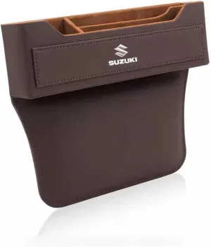 Car Seat Storage Box for Suzuki Swift Sx4 Vitara Jimny S-Cross Swift Series Car Seat Gap Organizer Seat Side Bag Reserved Charging Cable Hole Car Accessories, Two Pieces-Brown