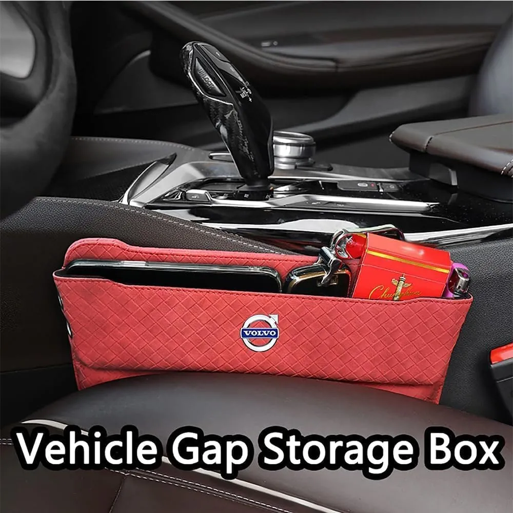 Car Seat Storage Box for Volvo XC40 XC60 XC90 C30 C40 C70 Series Car Seat Gap Organizer Seat Side Bag Reserved Charging Cable Hole Car Accessories,Brown