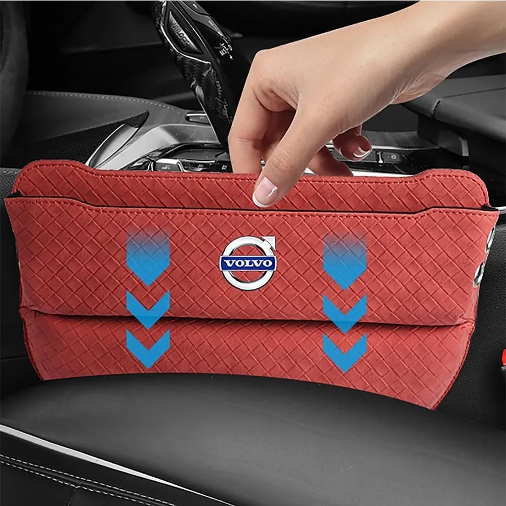 Car Seat Storage Box for Volvo XC40 XC60 XC90 C30 C40 C70 Series Car Seat Gap Organizer Seat Side Bag Reserved Charging Cable Hole Car Accessories,Brown