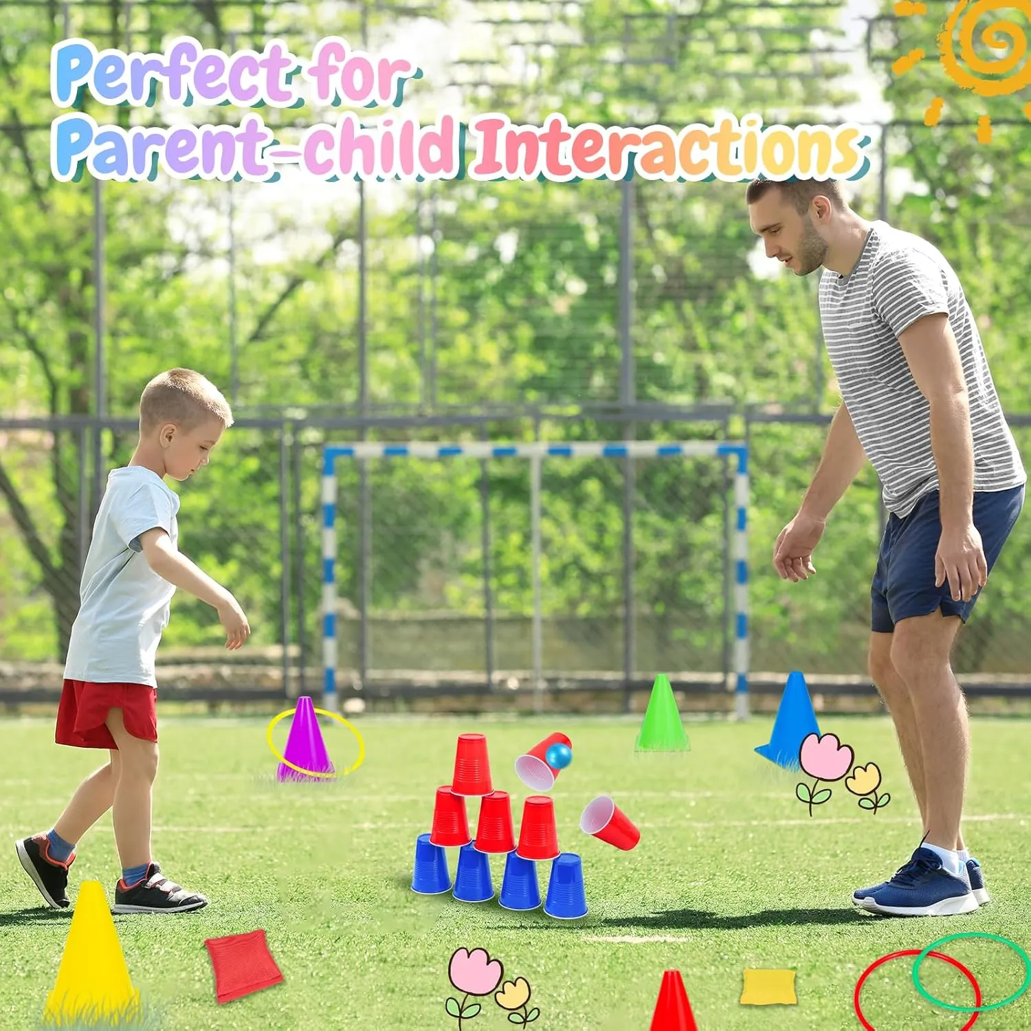 Carnival Outdoor Games Combo Set for Kids, Soft Plastic Cones Bean Bags Ring Toss Game, Activity Agility Set,Field Day Family Reunion Yard Lawn, Birthday Party Easter, Spring Fall Game