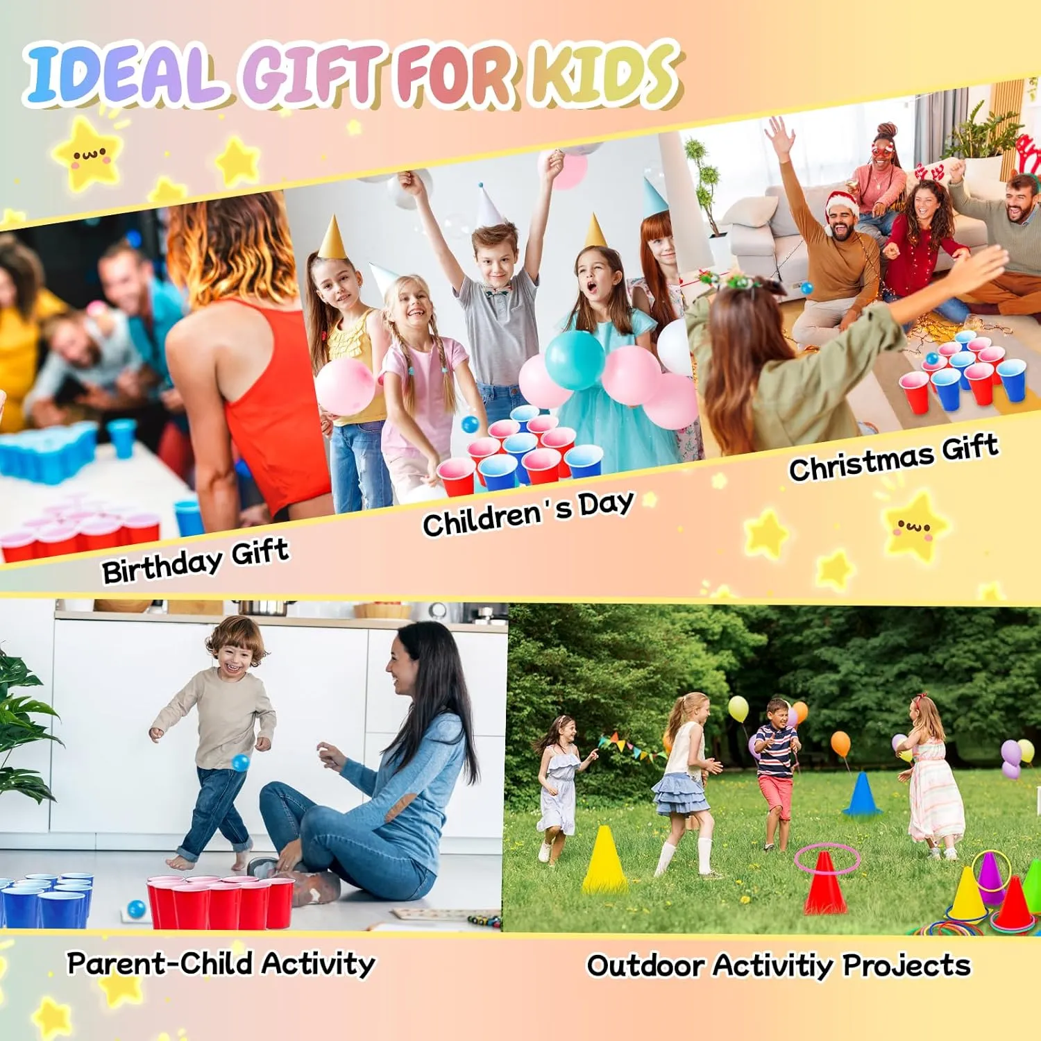 Carnival Outdoor Games Combo Set for Kids, Soft Plastic Cones Bean Bags Ring Toss Game, Activity Agility Set,Field Day Family Reunion Yard Lawn, Birthday Party Easter, Spring Fall Game