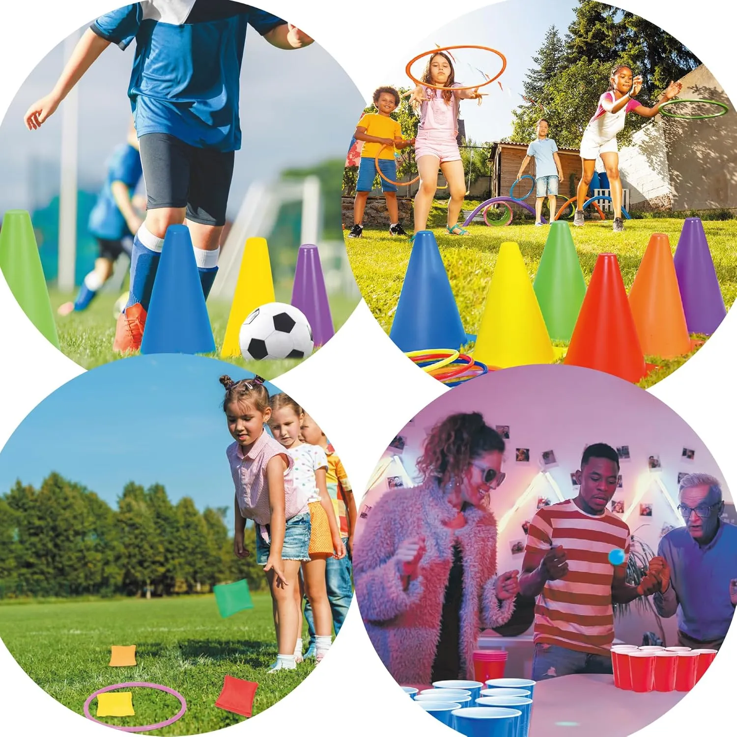 Carnival Outdoor Games Combo Set for Kids, Soft Plastic Cones Bean Bags Ring Toss Game, Activity Agility Set,Field Day Family Reunion Yard Lawn, Birthday Party Easter, Spring Fall Game