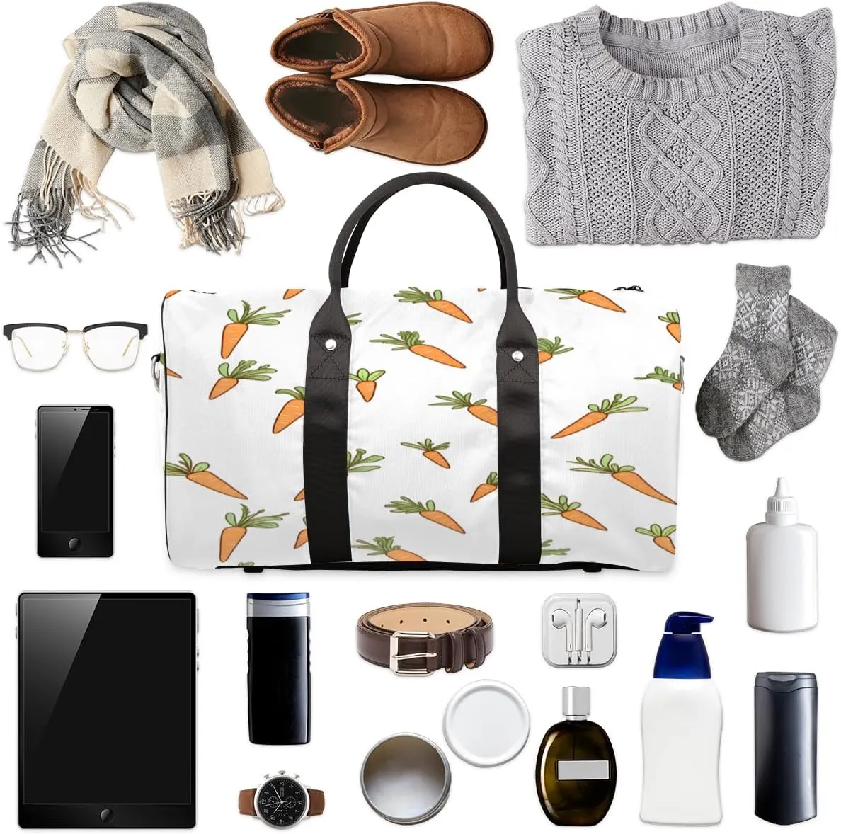 Carrots Travel Duffle Bag, Sports Gym Bags for Women Men, Carry On Weekender Overnight Bag, Carrot Easter Workout Hospital Airplane Trips Bag