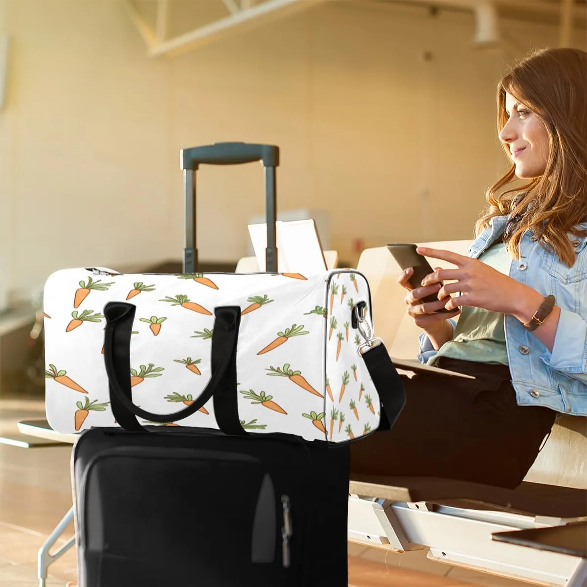 Carrots Travel Duffle Bag, Sports Gym Bags for Women Men, Carry On Weekender Overnight Bag, Carrot Easter Workout Hospital Airplane Trips Bag