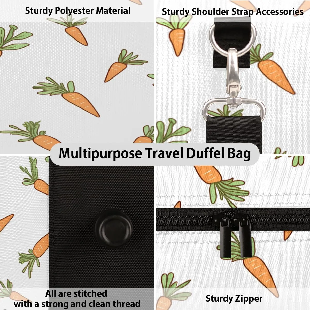 Carrots Travel Duffle Bag, Sports Gym Bags for Women Men, Carry On Weekender Overnight Bag, Carrot Easter Workout Hospital Airplane Trips Bag