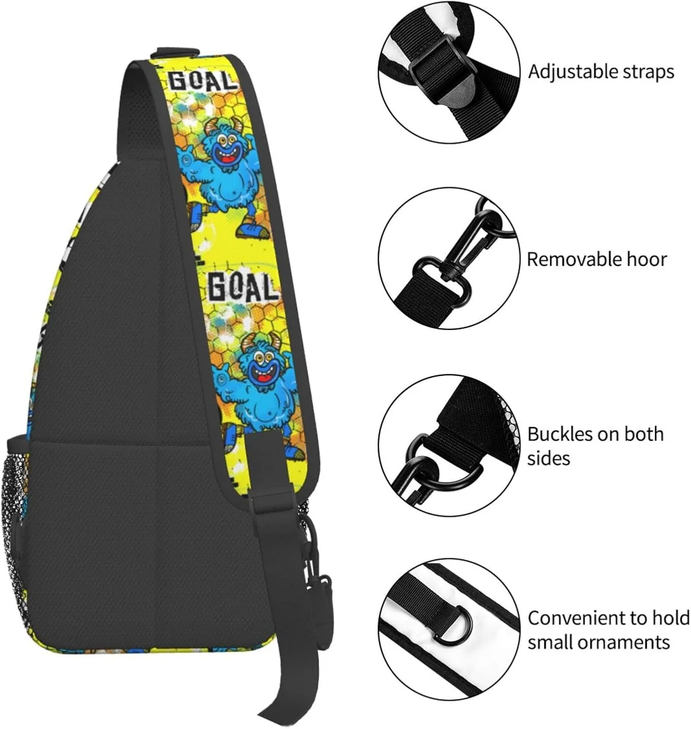 Cartoon Blue Monsters Play Soccer Goal Chest Sling Bag Crossbody Shoulder Backpack Bag Gym Cycling Daypack Travel Hiking Cross Bag