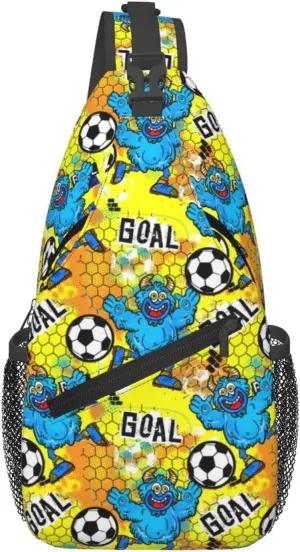 Cartoon Blue Monsters Play Soccer Goal Chest Sling Bag Crossbody Shoulder Backpack Bag Gym Cycling Daypack Travel Hiking Cross Bag
