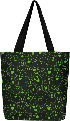 Cartoon Ghost Canvas Tote Bag for Women,Halloween Pumpkin Decorations Gothic Large Capacity Gym Bag