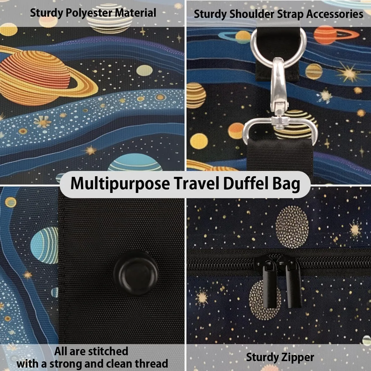 Cartoon Planet Travel Duffle Bag, Sports Gym Bags for Women Men, Carry On Weekender Overnight Bag, Cute Universe Galaxy Space Workout Hospital Airplane Trips Bag
