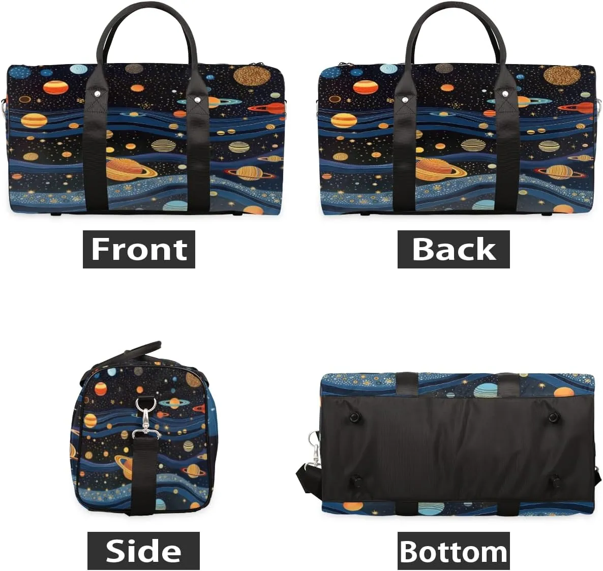 Cartoon Planet Travel Duffle Bag, Sports Gym Bags for Women Men, Carry On Weekender Overnight Bag, Cute Universe Galaxy Space Workout Hospital Airplane Trips Bag