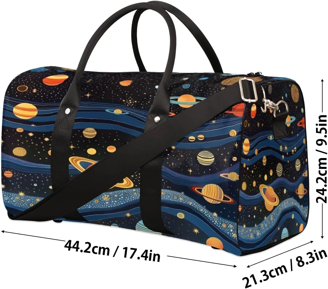 Cartoon Planet Travel Duffle Bag, Sports Gym Bags for Women Men, Carry On Weekender Overnight Bag, Cute Universe Galaxy Space Workout Hospital Airplane Trips Bag