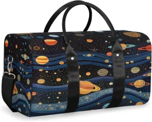 Cartoon Planet Travel Duffle Bag, Sports Gym Bags for Women Men, Carry On Weekender Overnight Bag, Cute Universe Galaxy Space Workout Hospital Airplane Trips Bag