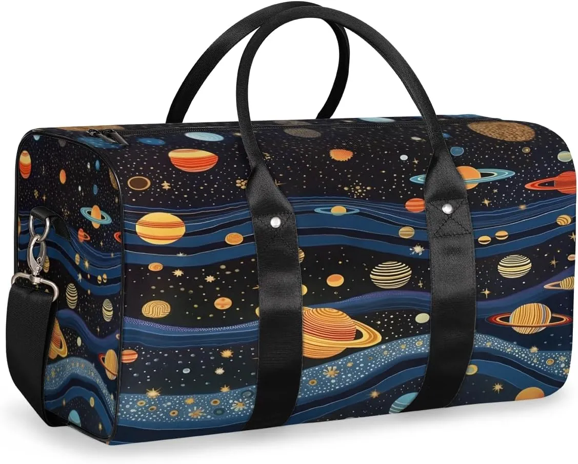 Cartoon Planet Travel Duffle Bag, Sports Gym Bags for Women Men, Carry On Weekender Overnight Bag, Cute Universe Galaxy Space Workout Hospital Airplane Trips Bag