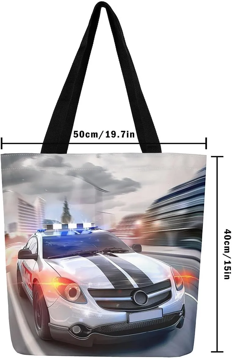 Cartoon Vehicle Canvas Tote Bag,Racing Car Foldable Beach Bag Kids Extreme Sports Reusable Grocery Shoulder Bag