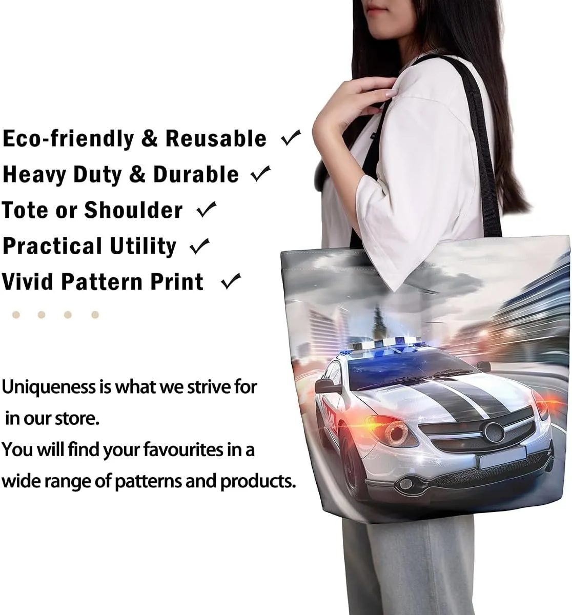 Cartoon Vehicle Canvas Tote Bag,Racing Car Foldable Beach Bag Kids Extreme Sports Reusable Grocery Shoulder Bag