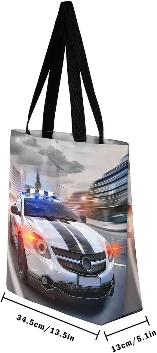 Cartoon Vehicle Canvas Tote Bag,Racing Car Foldable Beach Bag Kids Extreme Sports Reusable Grocery Shoulder Bag