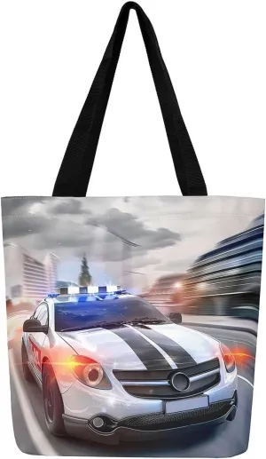 Cartoon Vehicle Canvas Tote Bag,Racing Car Foldable Beach Bag Kids Extreme Sports Reusable Grocery Shoulder Bag