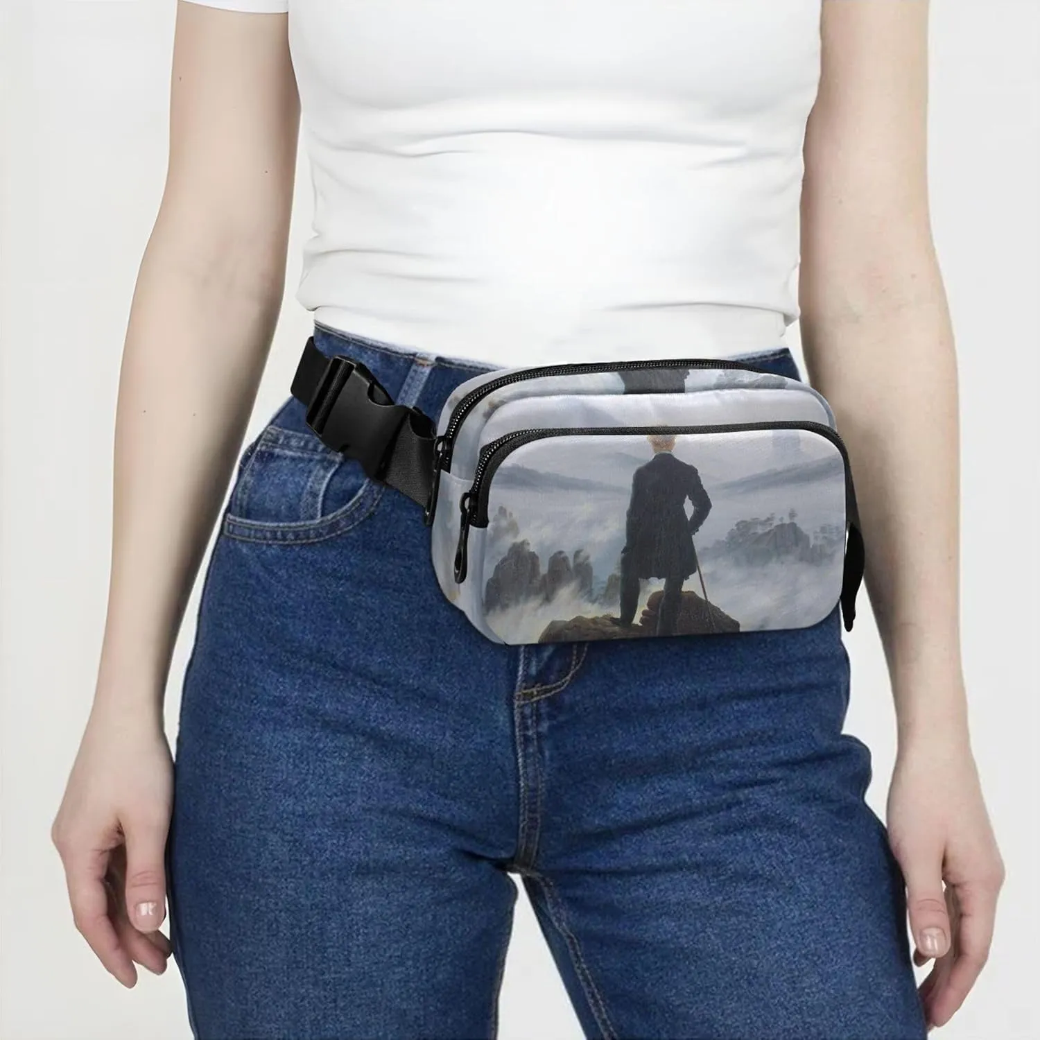 Caspar David Friedrich Wanderer Sea Fog Waterproof Fanny Pack for Women Belt Bag Hip Pouch Bright Color Crossbody Waist Bag