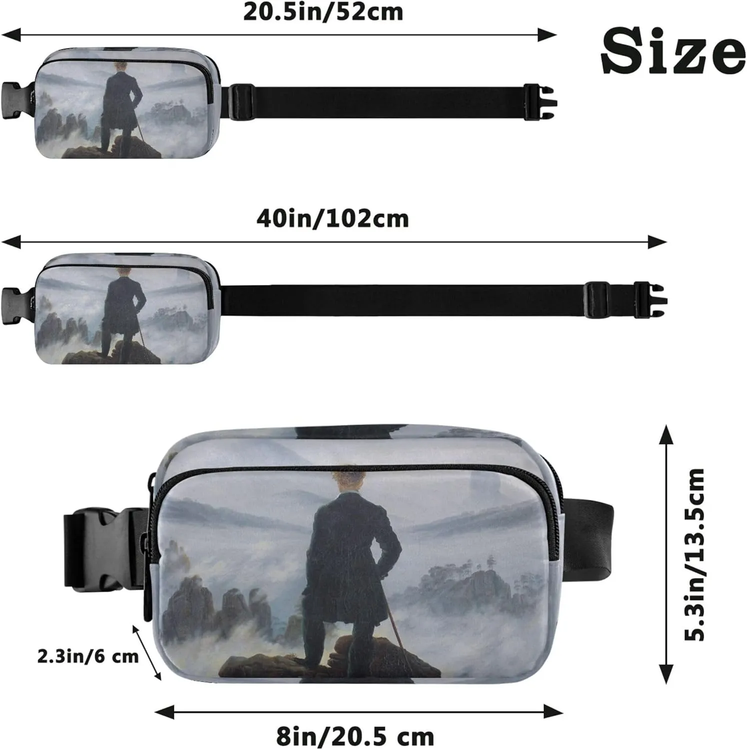 Caspar David Friedrich Wanderer Sea Fog Waterproof Fanny Pack for Women Belt Bag Hip Pouch Bright Color Crossbody Waist Bag