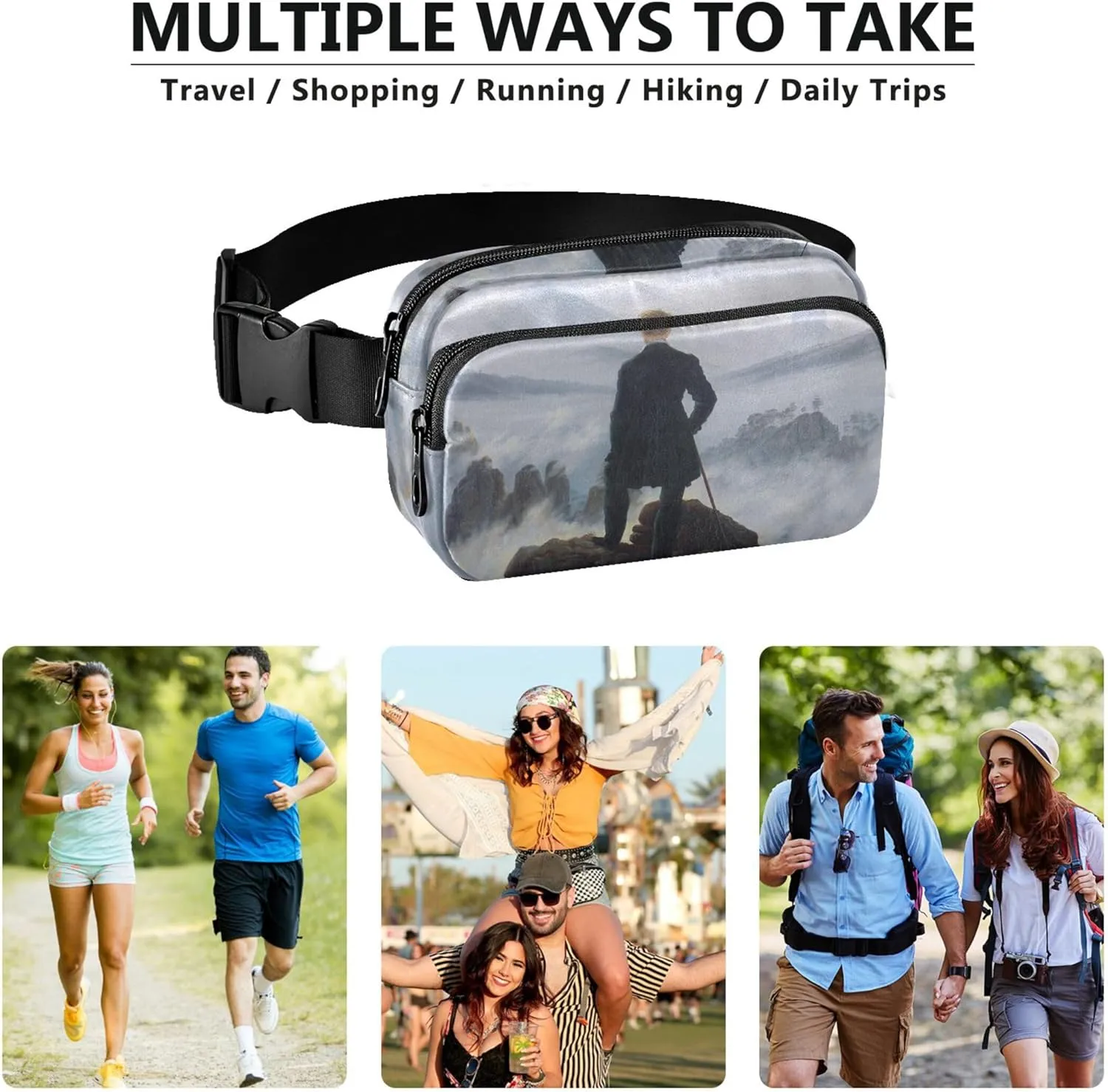 Caspar David Friedrich Wanderer Sea Fog Waterproof Fanny Pack for Women Belt Bag Hip Pouch Bright Color Crossbody Waist Bag