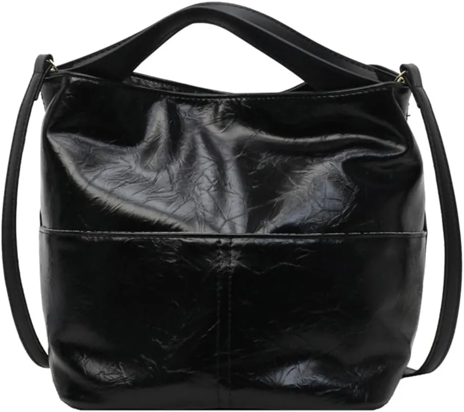 Casual Bucket Crossbody Shoulder Bag for Women Small Tote Purse Vegan Leather Handbag Cute Satchel