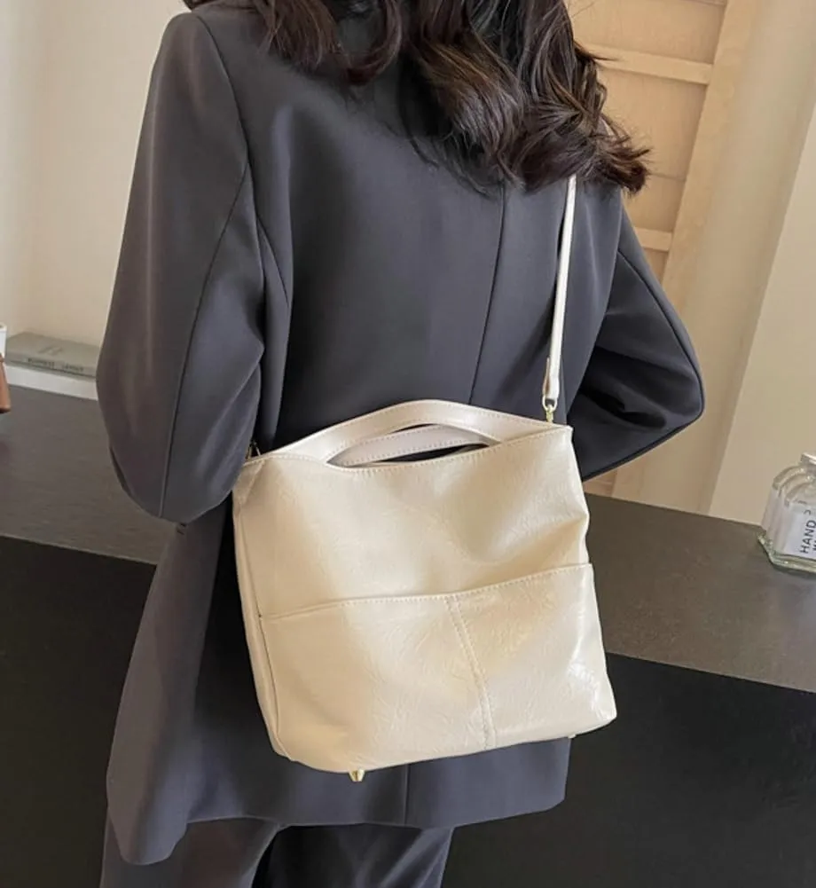 Casual Bucket Crossbody Shoulder Bag for Women Small Tote Purse Vegan Leather Handbag Cute Satchel