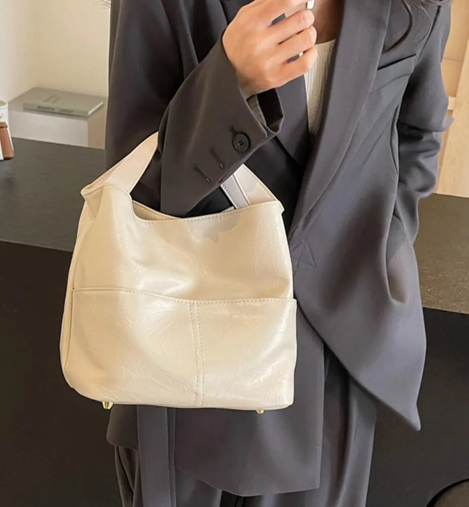 Casual Bucket Crossbody Shoulder Bag for Women Small Tote Purse Vegan Leather Handbag Cute Satchel