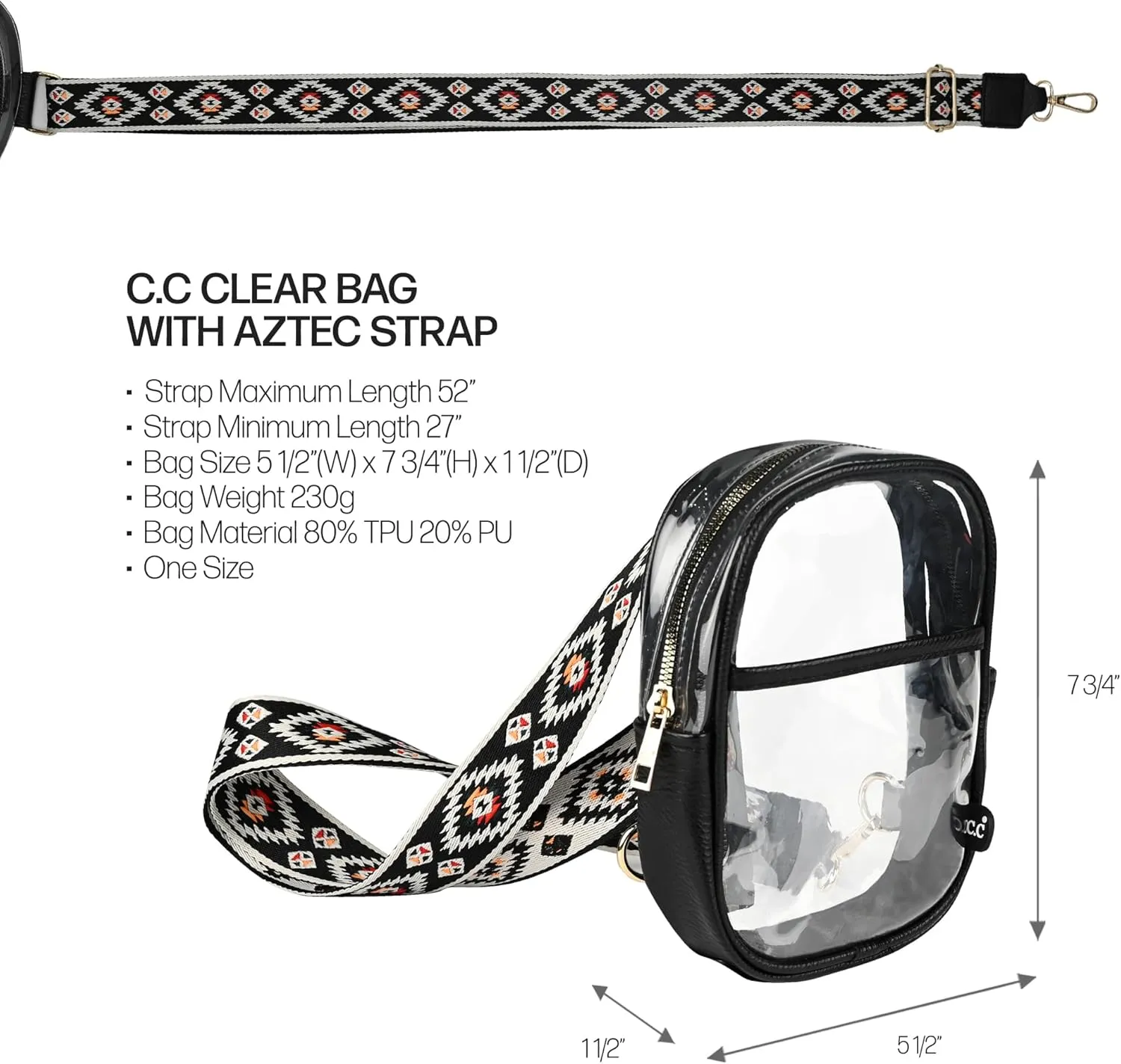 C.C Belt Bag for Women Sling Bag Crossbody Bags with Adjustable Strap for Women (Aztec - Black)